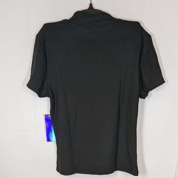 Derek Heart Women Mock Neck Short Sleeves, Black Top, size M - Picture 3 of 5